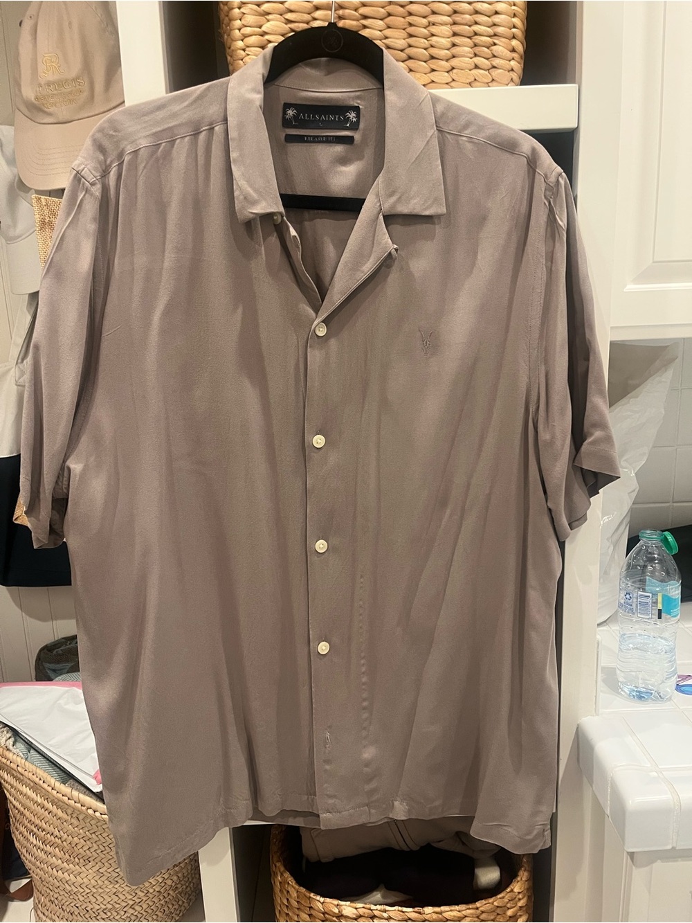 All Saints Men's Short-Sleeve Button-Down Shirt in Taupe